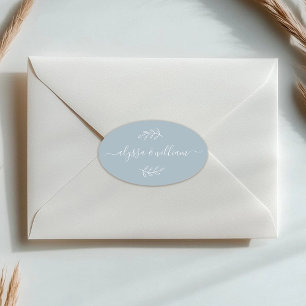 Pegatina Ovalada Nombre de guión moderno Rústico azul turbio simple