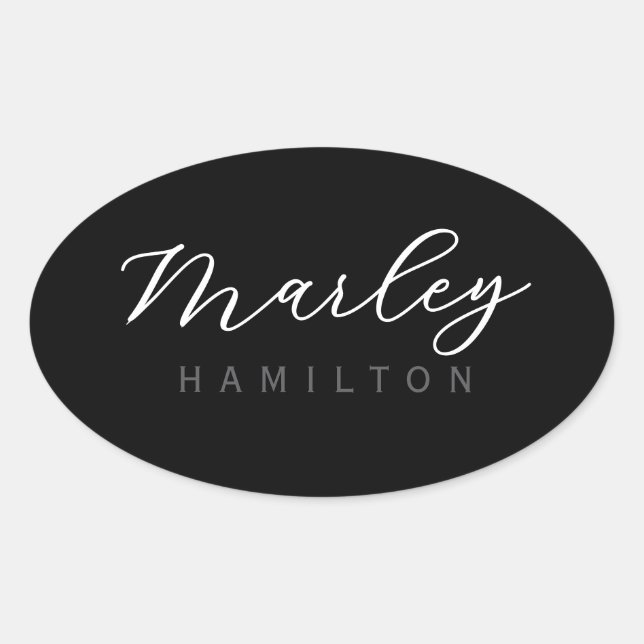 Pegatina Ovalada Nombre de monograma de letra script moderna (Anverso)