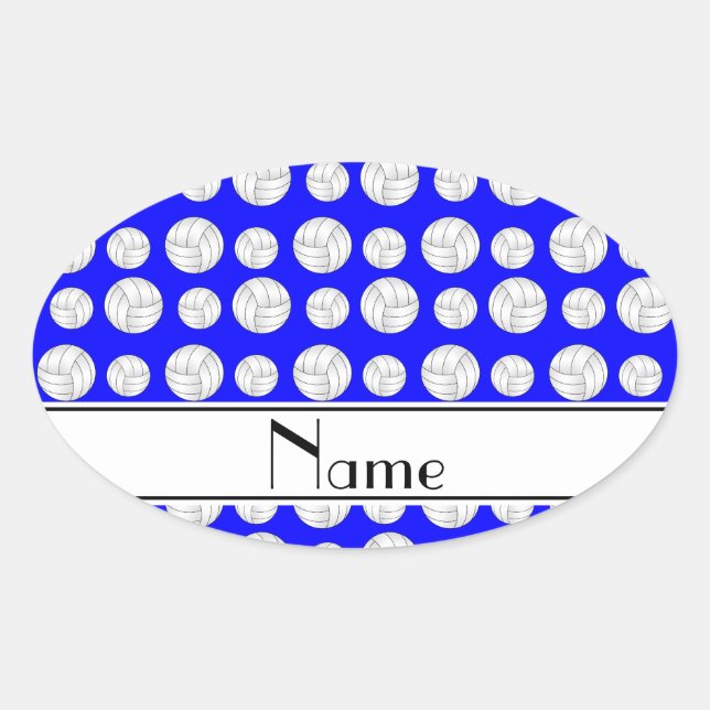 Pegatina Ovalada Nombre personalizado de las bolas de voleibol azul (Anverso)