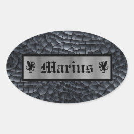 Pegatina Ovalada Nombre personalizado Escala de dragón negro y plat