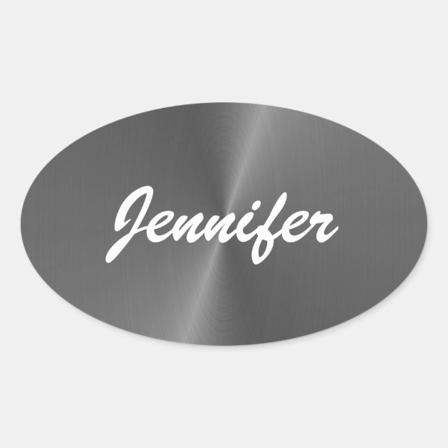 Pegatina Ovalada Nombre personalizado metalizado gris brillante (Anverso)