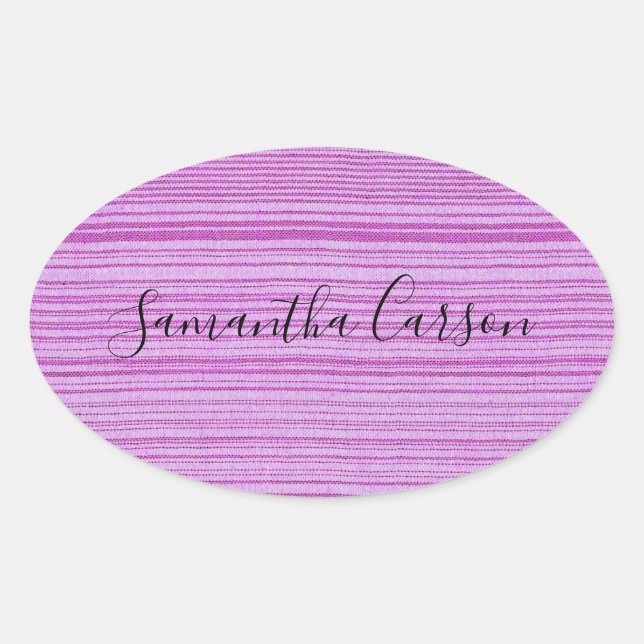 Pegatina Ovalada Nombre personalizado rayas rosas textiladas (Anverso)