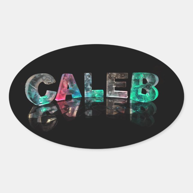 Pegatina Ovalada Nombres únicos - Caleb en luces 3D (Anverso)