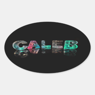 Pegatina Ovalada Nombres únicos - Caleb en luces 3D
