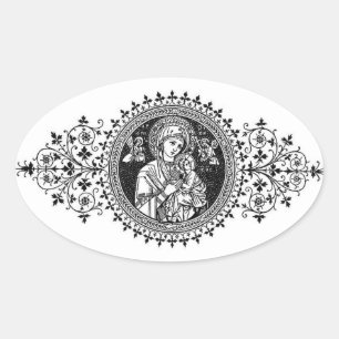 Pegatina Ovalada Nuestra madre de la ayuda perpetua