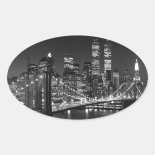 Pegatina Ovalada Nueva York en blanco y negro