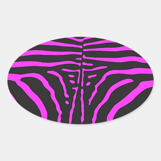 Pegatina Ovalada Nuevos accesorios de impresión de cebra negra rosa (Anverso)