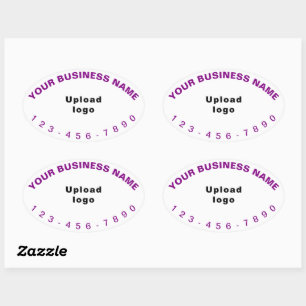 Pegatina Ovalada Número de teléfono comercial Textos púrpuros sobre