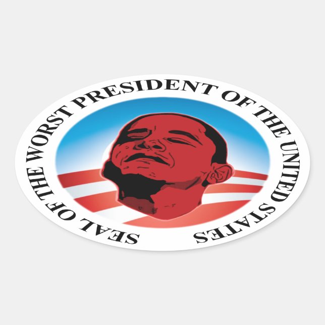 Pegatina Ovalada Obama anti - el presidente peor (Anverso)