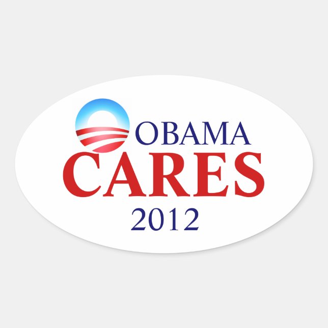 Pegatina Ovalada Obamacare significa que a Obama le importa! (Anverso)
