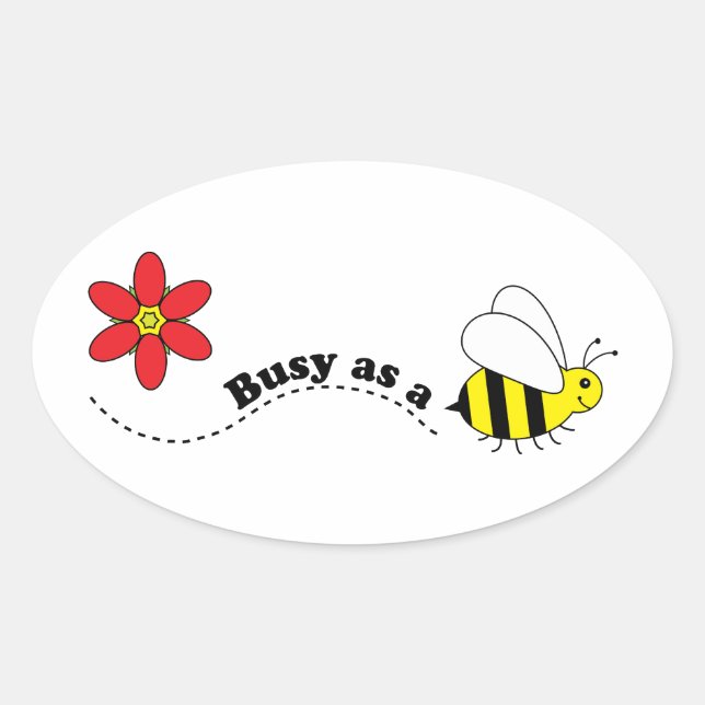 Pegatina Ovalada Ocupado como Personalizado de abejas y flores (Anverso)