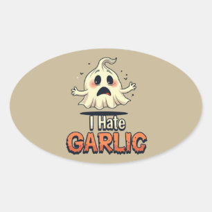 Pegatina Ovalada Odio al fantasma del ajo - Funny Halloween Gárlic 