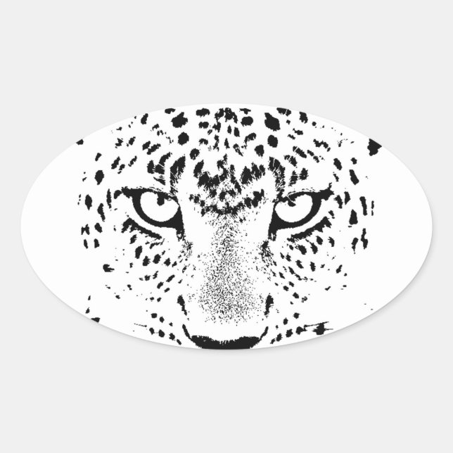Pegatina Ovalada Ojos de leopardo blanco y negro (Anverso)