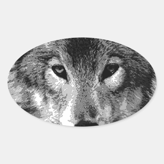 Pegatina Ovalada Ojos de Lobo Blanco y Negro (Anverso)