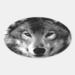 Pegatina Ovalada Ojos de Lobo Blanco y Negro