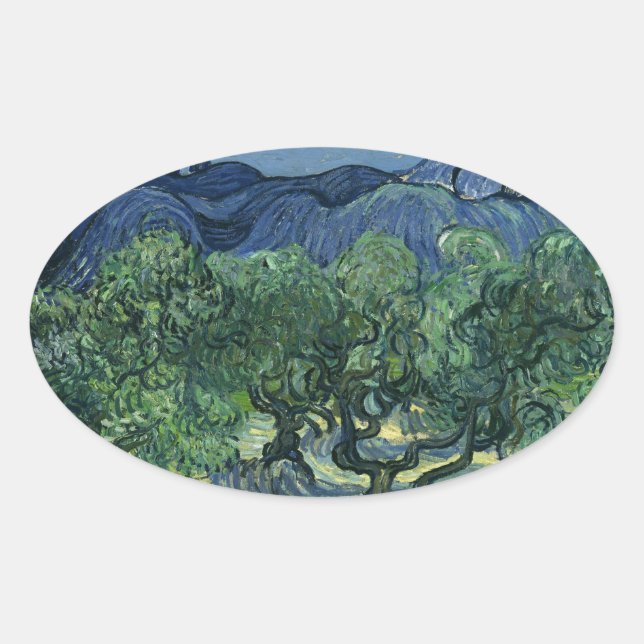Pegatina Ovalada Olivos de Van Gogh (Anverso)