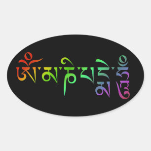Pegatina Ovalada Om Mani Padme Hum Mantra Tibetano Arcoíris