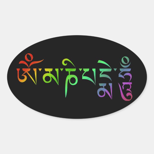 Pegatina Ovalada Om Mani Padme Hum Tibetano Mantra Rainbow (Anverso)
