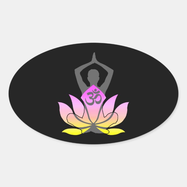 Pegatina Ovalada OM Namaste Espíritu Lotus Flor Yoga Pose (Anverso)