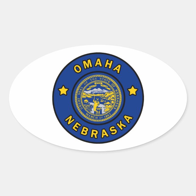Pegatina Ovalada Omaha Nebraska (Anverso)