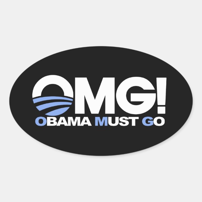 Pegatina Ovalada ¡OMG! Obama debe ir (Anverso)
