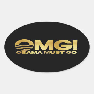 Pegatina Ovalada ¡OMG! Obama debe ir (el oro)