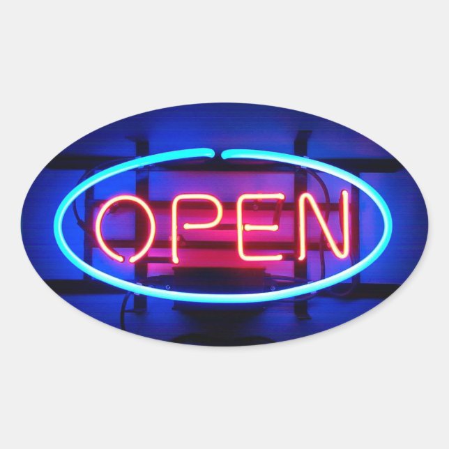 Pegatina Ovalada Open Neon Sign Sticker (Anverso)