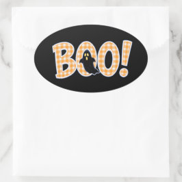 Pegatina Ovalada Orange Gingham BOO Ghost