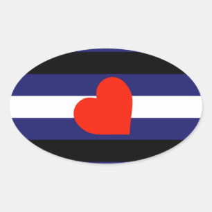 PEGATINA OVALADA ORGULLO DE CUERO CORAZÓN RAYADO HORIZONTAL - 2014 