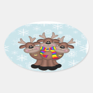 Pegatina Ovalada Orgullo gay Navidades singulares renos