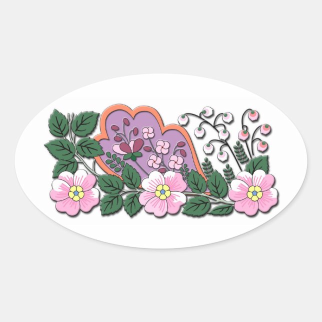 Pegatina Ovalada Ornamento de flores medievales alemanas (Anverso)