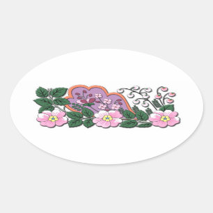 Pegatina Ovalada Ornamento de flores medievales alemanas