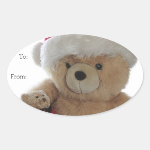 Pegatina Ovalada Oso de Santa con oso pequeño