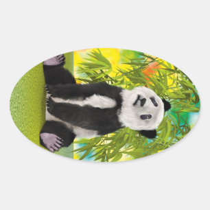 Pegatina Ovalada Oso Panda Lindo Kawaii Regalo Perfecto para Amante