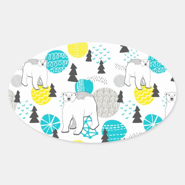 Pegatina Ovalada Oso polar (Anverso)