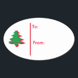 Pegatina Ovalada Oval Christmas tree Gift Tag Pegatina-Red & Green<br><div class="desc">El fondo es blanco con un solo árbol de Navidad rojo y verde junto con el rojo. Texto de a: y de: en pegatina para el destinatario de regalo. Personalizar o compra como está. Realizado para coordinar con todo tipo de papel Navidad,  envoltura de regalo.</div>