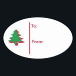 Pegatina Ovalada Oval Christmas tree Gift Tag Pegatina-Red & Green<br><div class="desc">El fondo es blanco con un solo árbol de Navidad rojo y verde junto con el rojo. Texto de a: y de: en pegatina para el destinatario de regalo. Personalizar o compra como está. Realizado para coordinar con todo tipo de papel Navidad,  envoltura de regalo.</div>