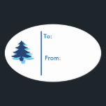 Pegatina Ovalada Oval Christmas tree Gift Tag Pegatina-tonos azules<br><div class="desc">El fondo es blanco con un árbol de Navidad de tono azul junto con el texto azul real. Texto de a: y de: en pegatina para el destinatario de regalo. Personalizar o compra como está. Realizado para coordinar con todo tipo de papel Navidad,  envoltura de regalo.</div>