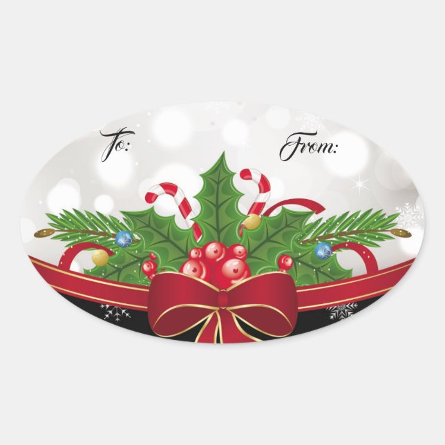 Pegatina Ovalada Oval Gift Tag Pegatina-Red Bow (Anverso)