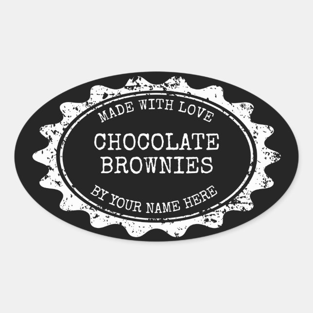 Pegatina Ovalada Oval Made with love stickers for homemade brownies (Anverso)
