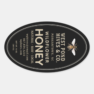 Pegatina Ovalada Oval Queenline Honey Jar Label con Abeja 16 y 32oz