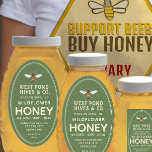 Pegatina Ovalada Oval Queenline Honey Jar Label con Abeja 16 y 32oz