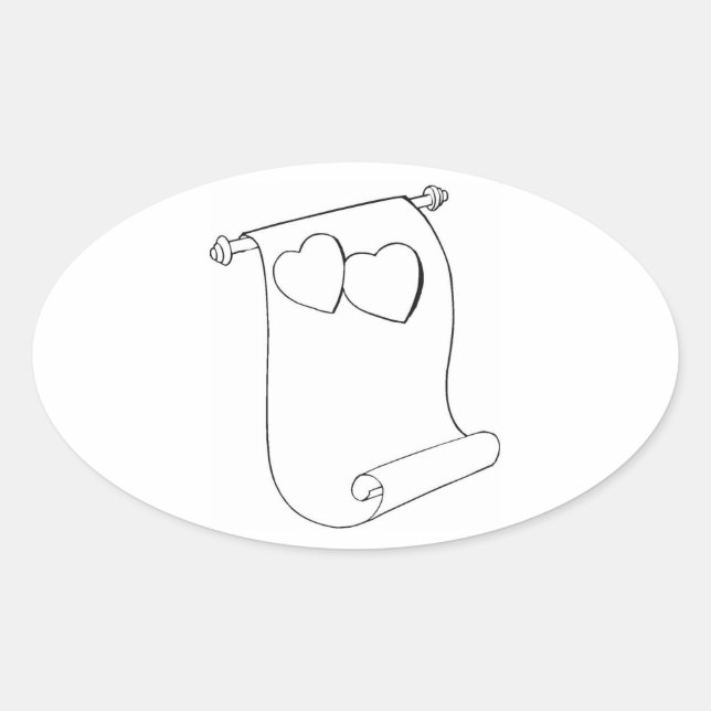 Pegatina Ovalada Oval Wedding Favor Seals Corazones Love Scroll (Anverso)