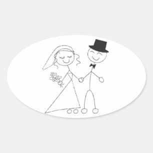 Pegatina Ovalada Oval Wedding Favor Seals Cute Bride & Groom
