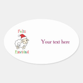 Pegatina Ovalada Oveja Navideña Adorable – Feliz Navidad