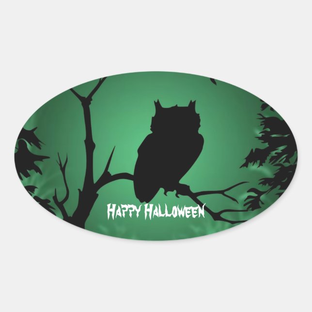 Pegatina Ovalada Owl Silhouette Halloween (Anverso)