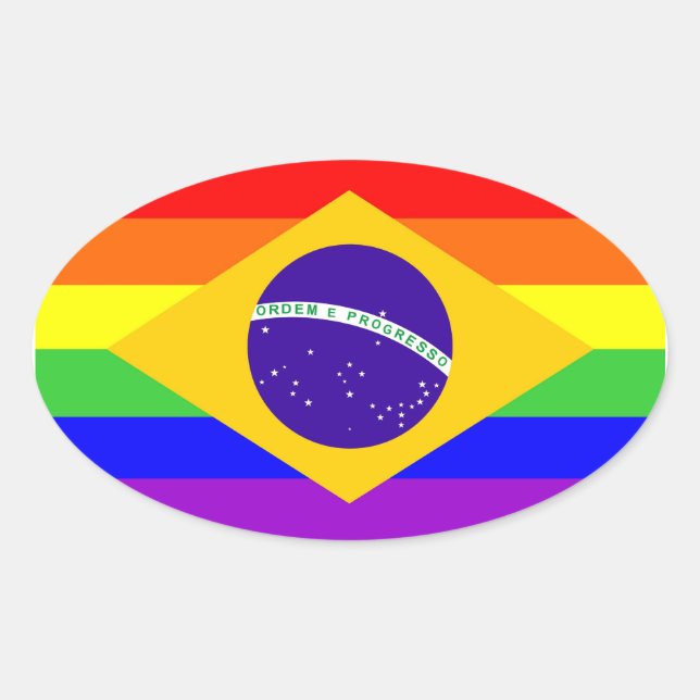 Pegatina Ovalada país de brasil gay orgullosa bandera arcoíris homo (Anverso)