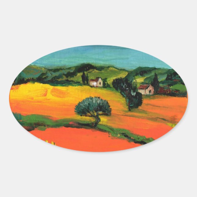 Pegatina Ovalada PAISAJE DE LA Toscana (Anverso)