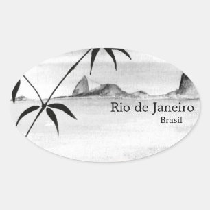 Pegatina Ovalada Paisaje de Río/Brasil