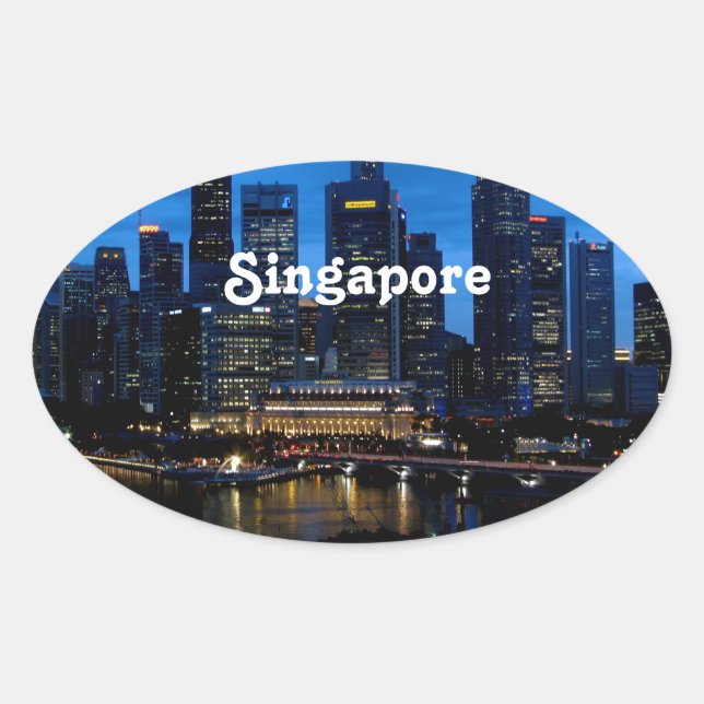 Pegatina Ovalada Paisaje urbano de Singapur (Anverso)